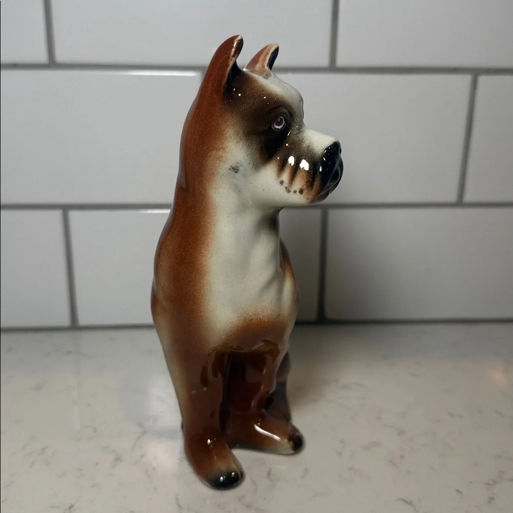 Ganz Boxer Figurine Ceramic Dog Brazil Glossy Brown &‎ White Collectible Dog